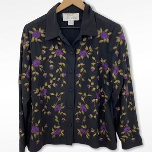Sarah Elizabeth Floral Embroidered Button Down Top